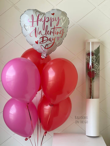 Valentine balloons with a bouquet of flowers!