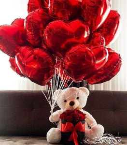 Valentine Package with Teddy Bear and Flowers