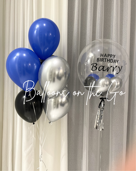 Customized bubble balloon-Blue, Black and Silver