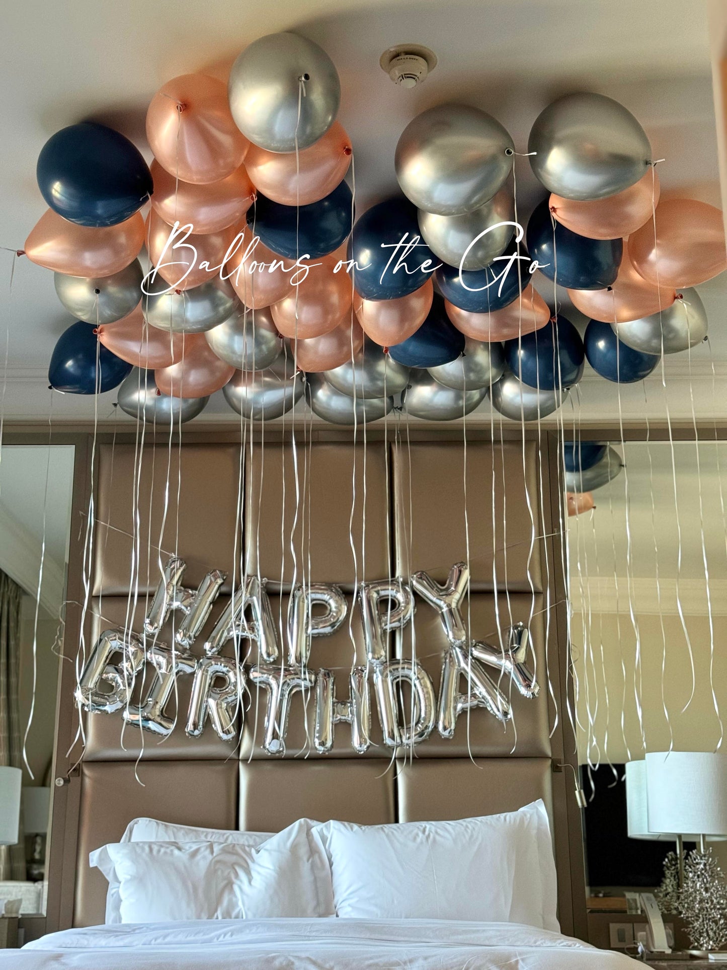 40 Ceiling Balloons ( Navy, Silver and Rose gold)