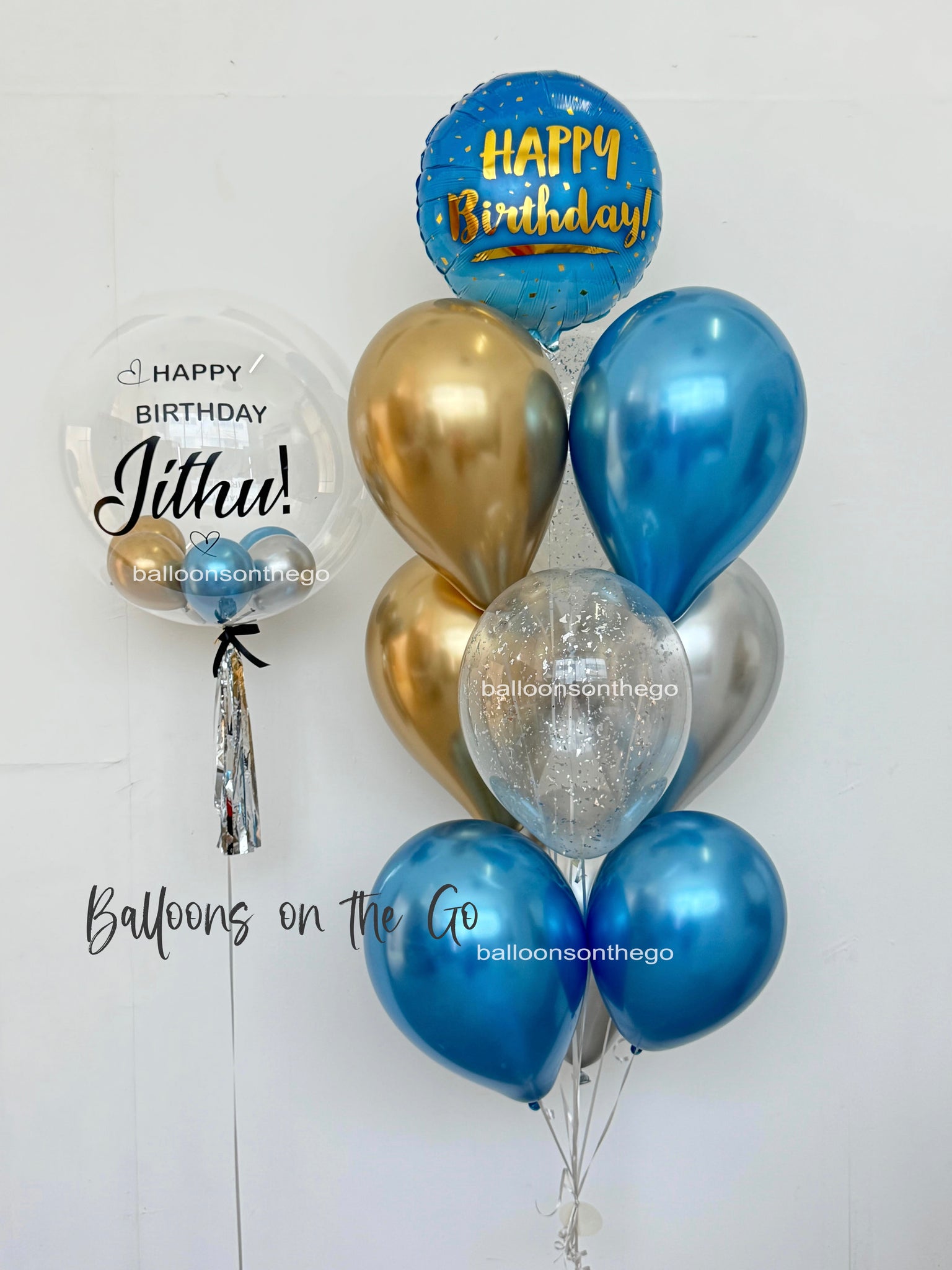 Blue and Gold Balloon bouquet!