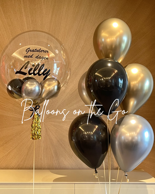 Customized Bubble balloon - Black, Gold and Silver Chrome