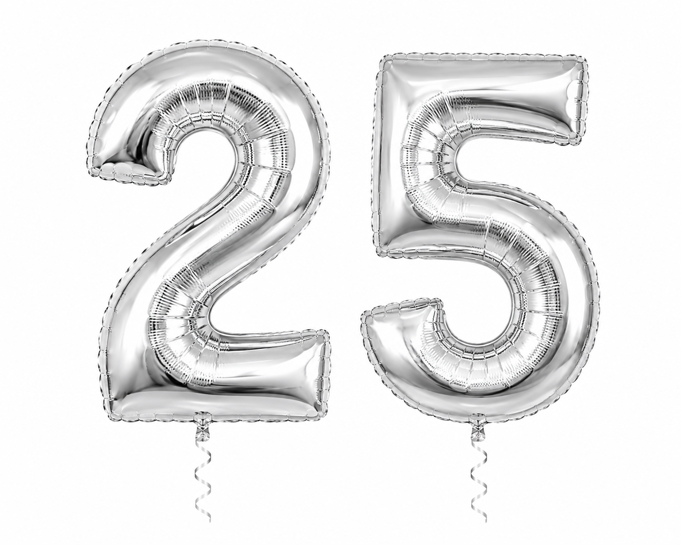 Silver Number Balloons - 25 silver