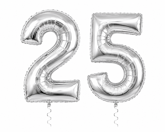 Silver Number Balloons - 25 silver