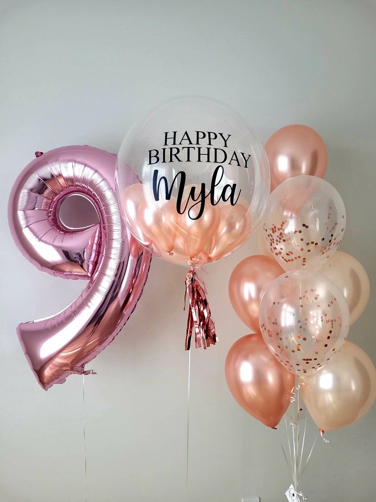 Rose Gold Balloon Bouquet with number Balloon!