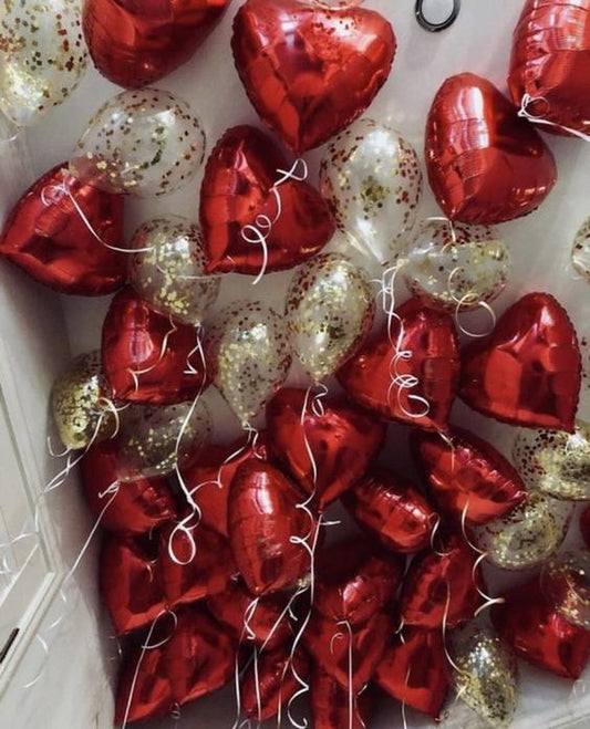 Ceiling Heart foils and confetti Balloons