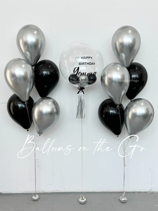 Black and Silver Customized Balloon Bouquet