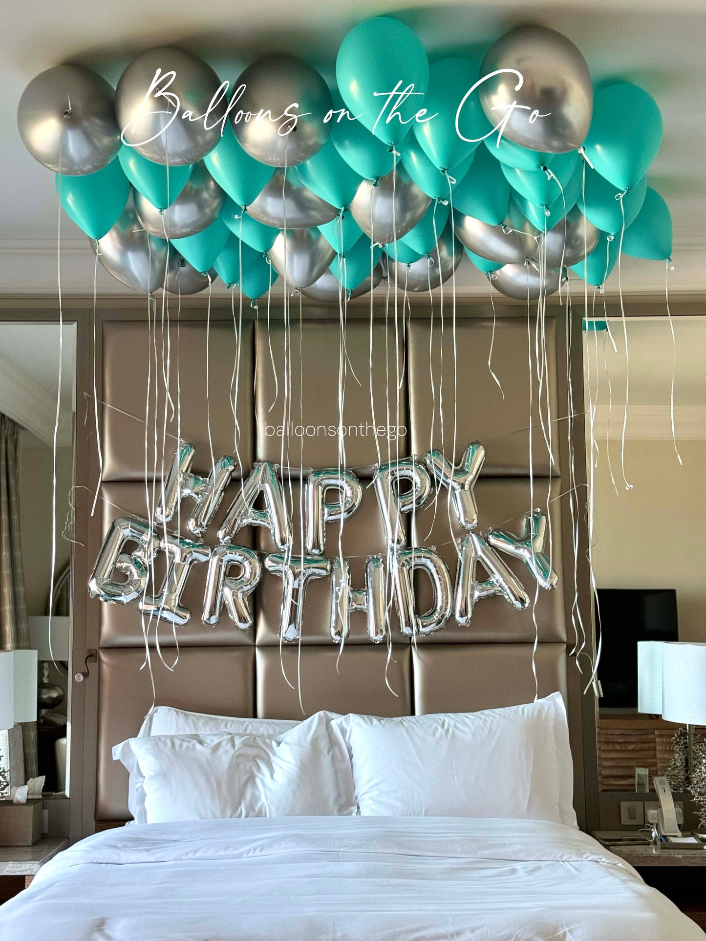 Tiffany Green and Silver Ceiling Balloons