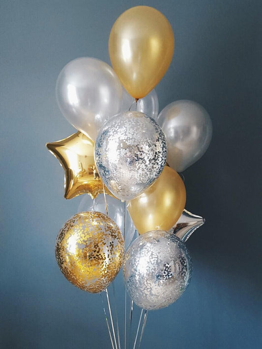 Gold and Silver Balloon Bouquet