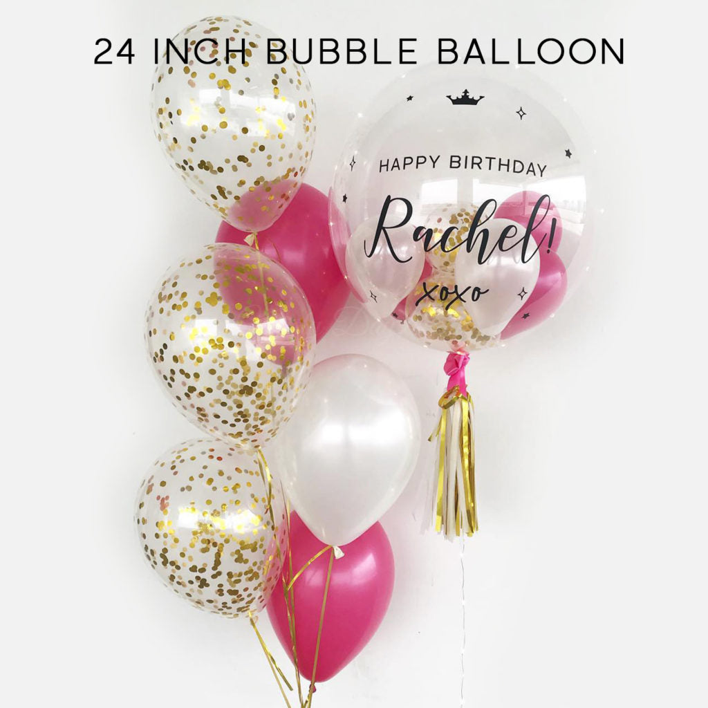 Customized bubble balloon- Fuchsia pink and Gold