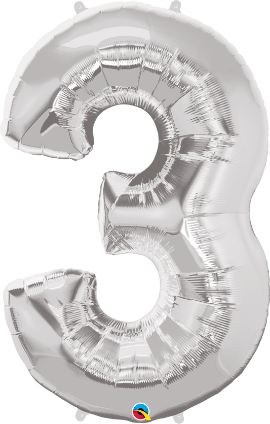 Number 3 Foil Balloon- Silver