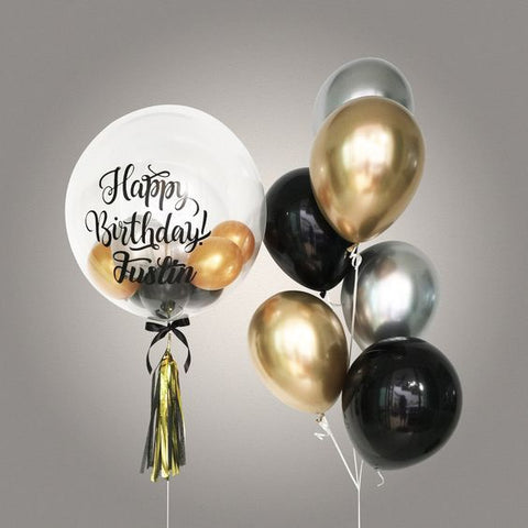 Customized Bubble balloon - Black, Gold and Silver Chrome