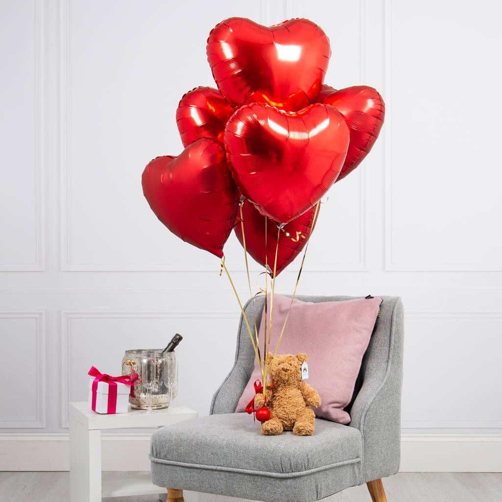 Valentine's Teddy Balloon Bouquet Contains: