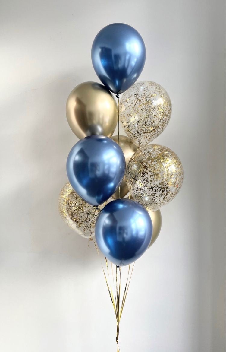 Cobalt Blue and Gold Balloon Bouquet