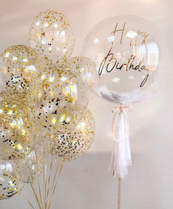 Customized Balloon with Bouquet- Gold Confetti