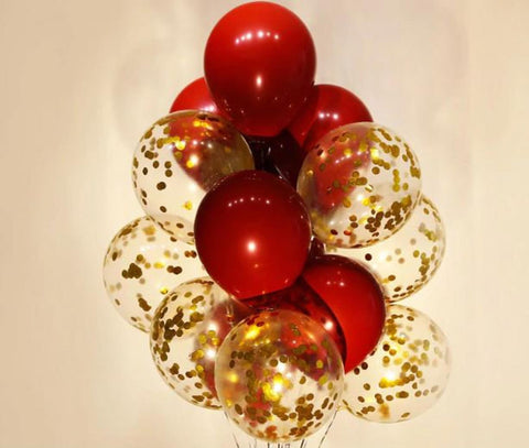 Red and Gold Chrome Confetti Balloon Valentine Bouquet: