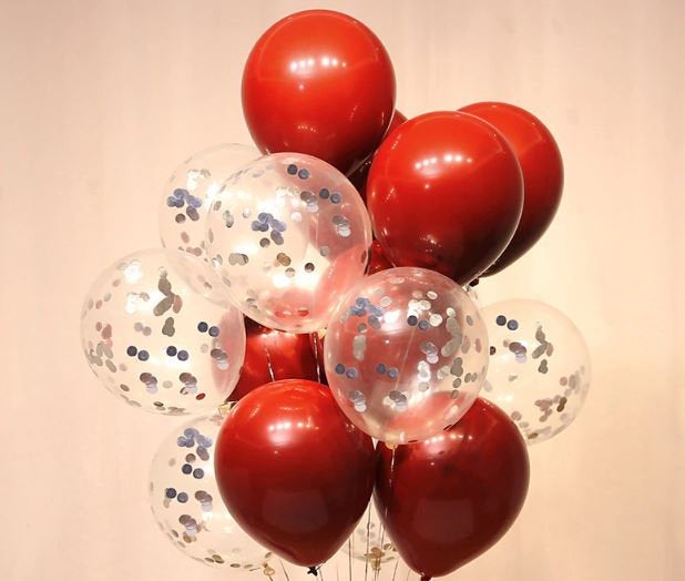 Red and Silver Chrome Confetti Balloon Valentine Bouquet: