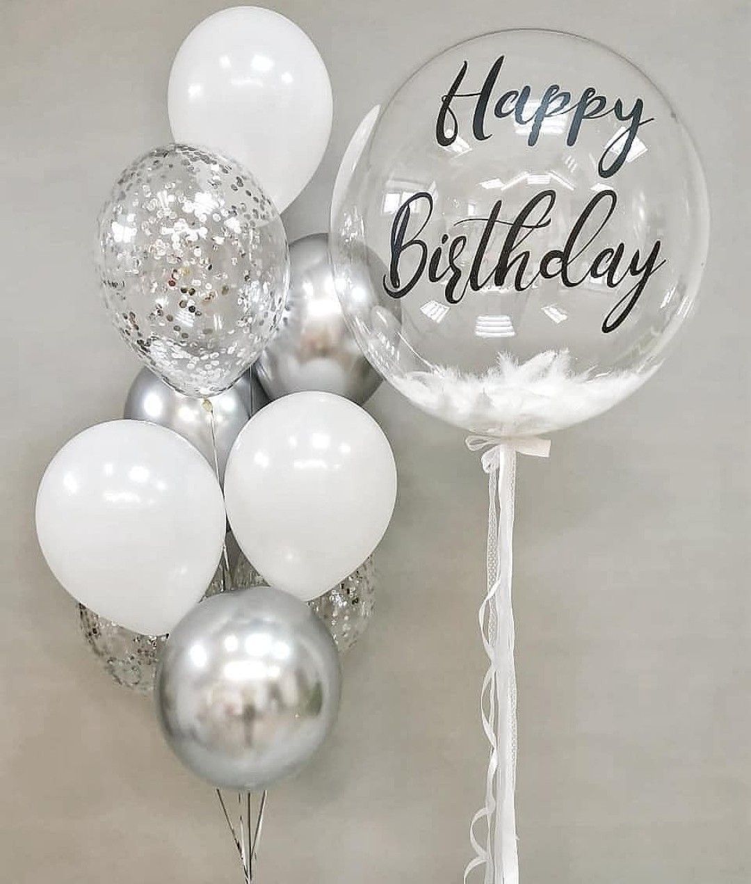 Customized Balloon with Bouquet- silver and white